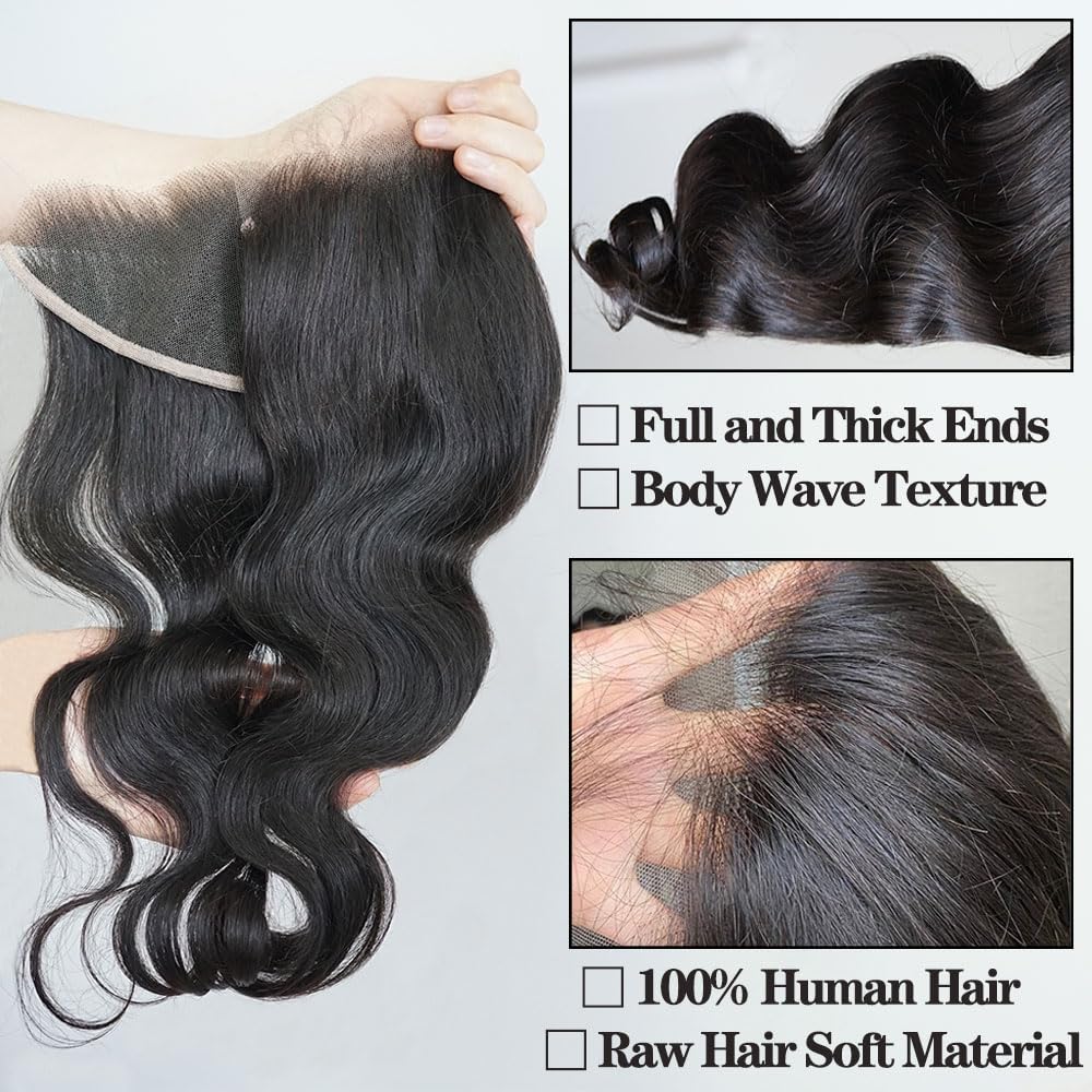 Body Wave 0.095mm Real HD 13x4 Lace Frontal Brazilian Human Hair Real Invisible HD Lace Human Hair Ear to Ear Full Density Lace Frontal Closure Tiny Knots (18inches)