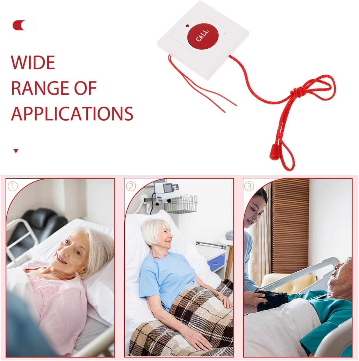 Emergency Button for Elderly Wall Mount Call Button with Pull Rope Sos Alarm for Seniors Patients and Disabled Rapid Alert for Home Hospital and Care Use 3.34 X 3.34 X 0.39 in