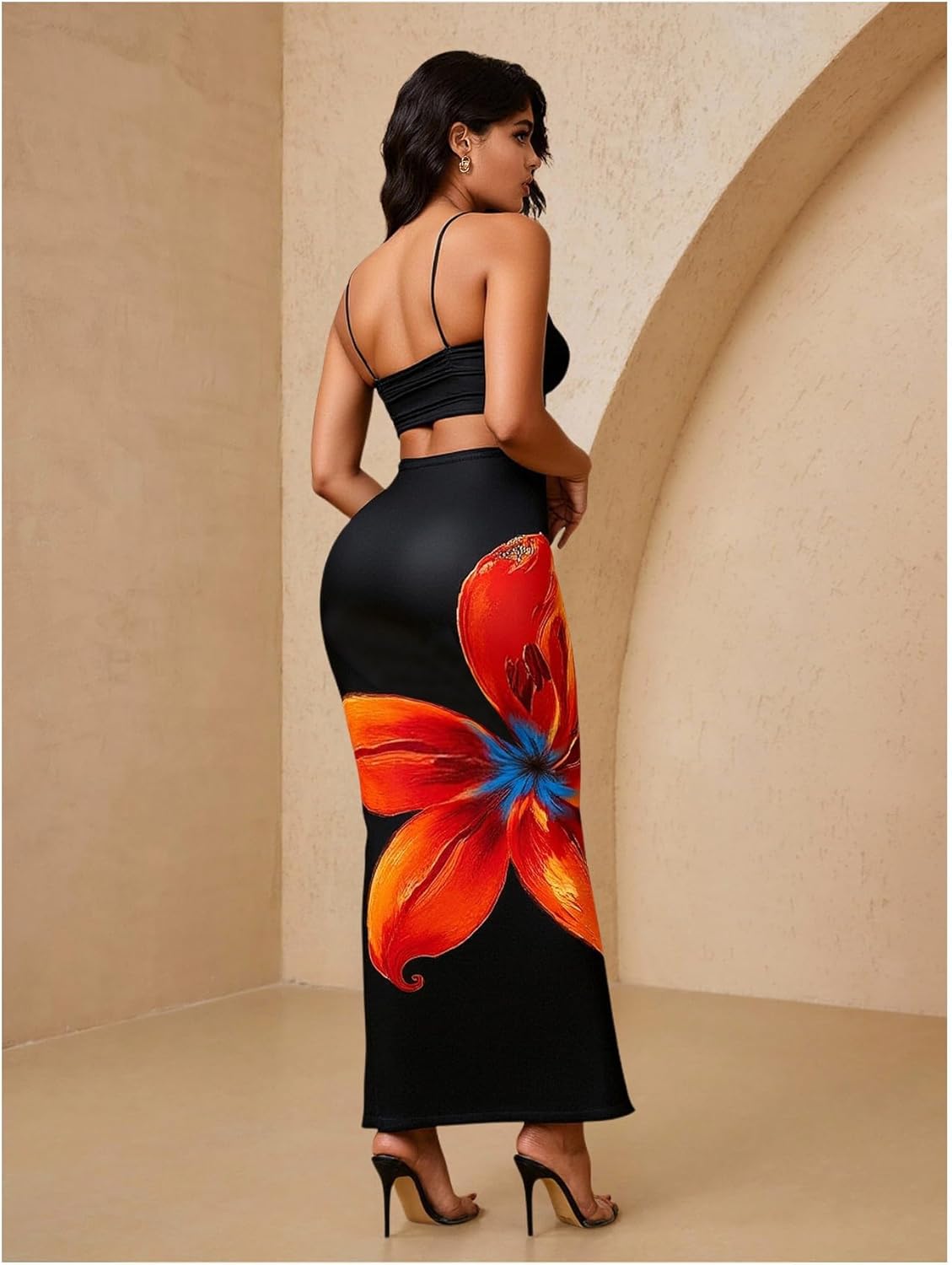 Women's 2 Piece Beach Vacation Outfits Boho Strapless Crop Tube Top and Floral Maxi Skirt Set - Image 2