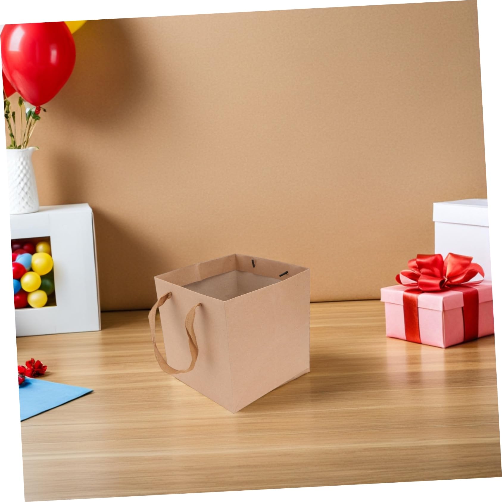 VALICLUD Lot De 10 Paquet En Papier Kraft Brun Carrés 25x25x25 Cm Paquet à Fleurs Et Résistants Pour Bouquets Et Pâtisseries Et Emballages Présents Écologiques