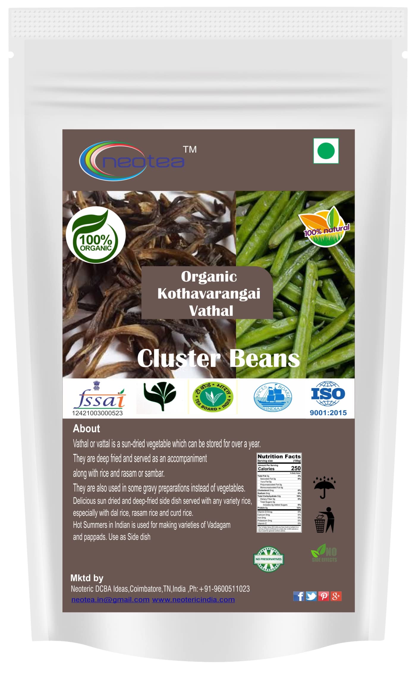 Neotea Organic Kothavarangai Vathal Cluster Beans, 200 G (B08253KR94) Amazon Price History, Amazon Price Tracker