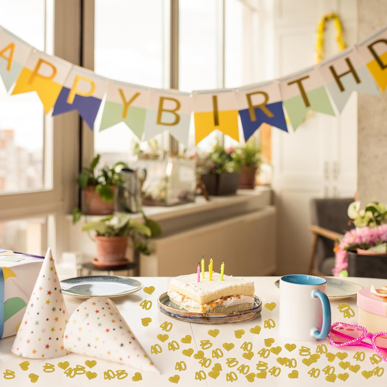 Number 40 Confetti Gold Glitter, Happy 40th Birthday Table Decor, Forty Years Paper Scatter, 40th Anniversary Cheers to 40 Years Party Table Decorations, 120pcs