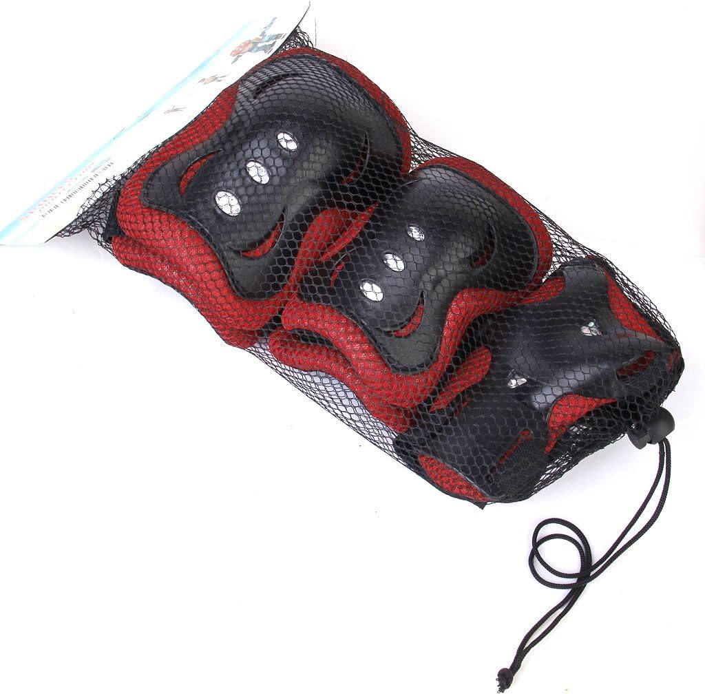 Kid Cycling Roller Skating Knee Elbow Wrist Protective Pads - Black And Red / Made of Durable, Soft EVA Padded Material with Tough Plastic Plates--Suitable for Skateboard, Biking, Mini Bike Riding and Other Extreme Sports