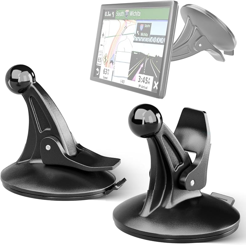 2PCS GPS Car Holder Mount for Garmin Nuvi Windshield Dashboard with Strong Suction Cup, 17mm Swivel Ball Mounting Pattern Replacement for Garmin GPS Navigator Navigation Car Dash Mount Cup Holder
