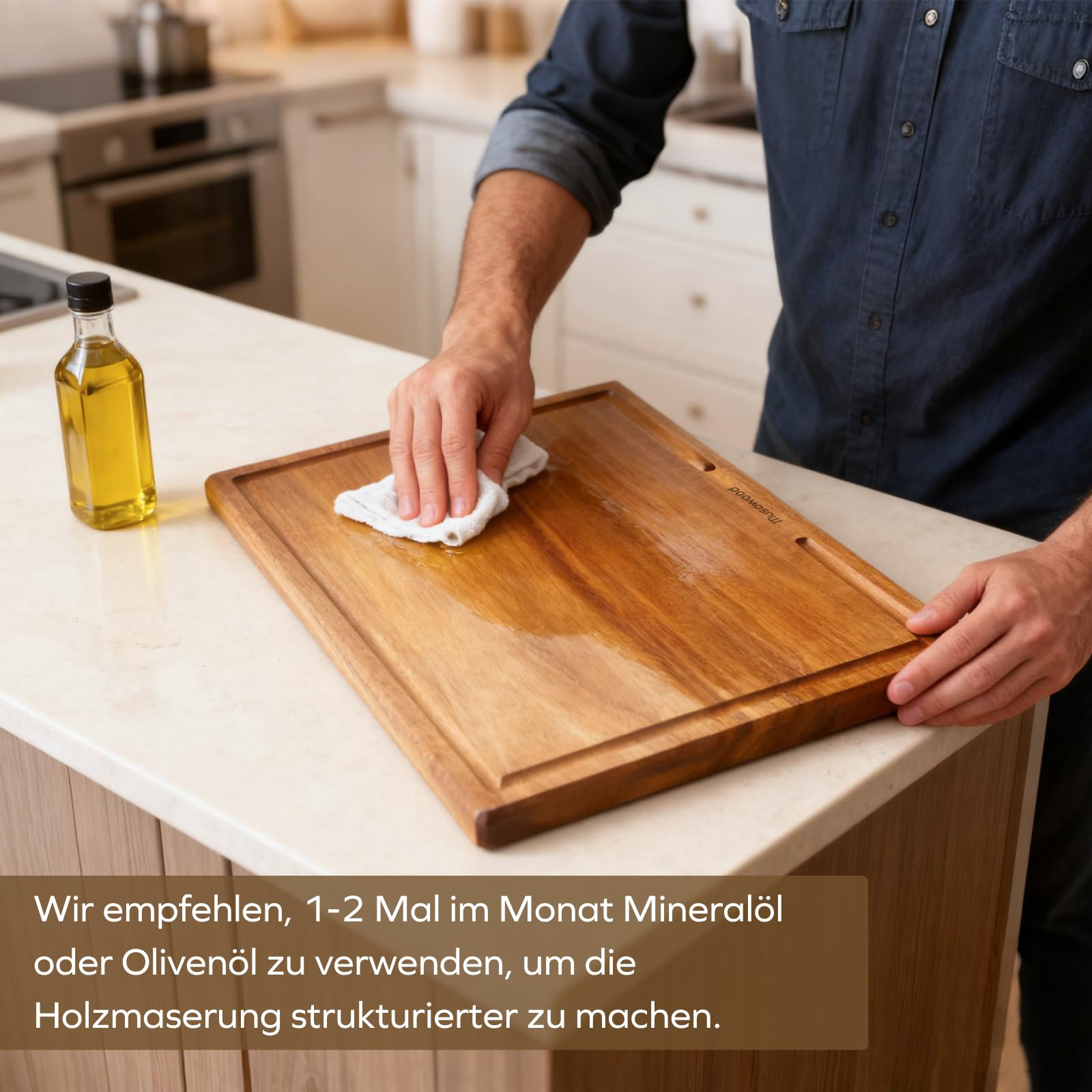 Muso Wood Schneidebrett-Set Akazie Holz 3-teilig mit Ständer (40x30 / 33x24 / 25x18cm) - 2cm Dicke, Saftrille, Messerschonend - Ideales Einweihungsgeschenk