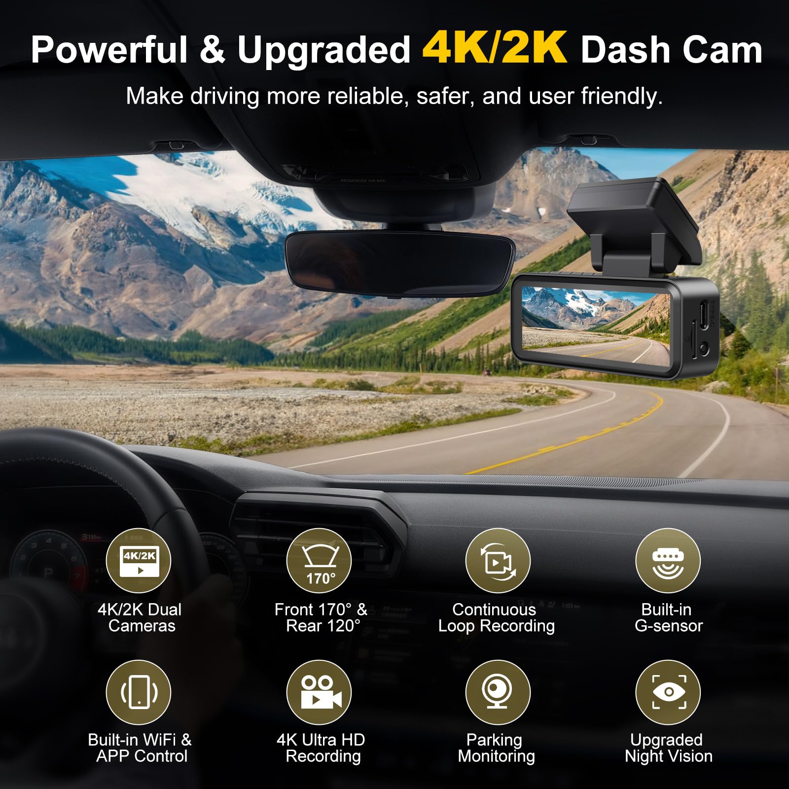 Snapklik.com : Dash Cam, 4K+2K Full HD Dash Cam Front And Rear, Dash ...