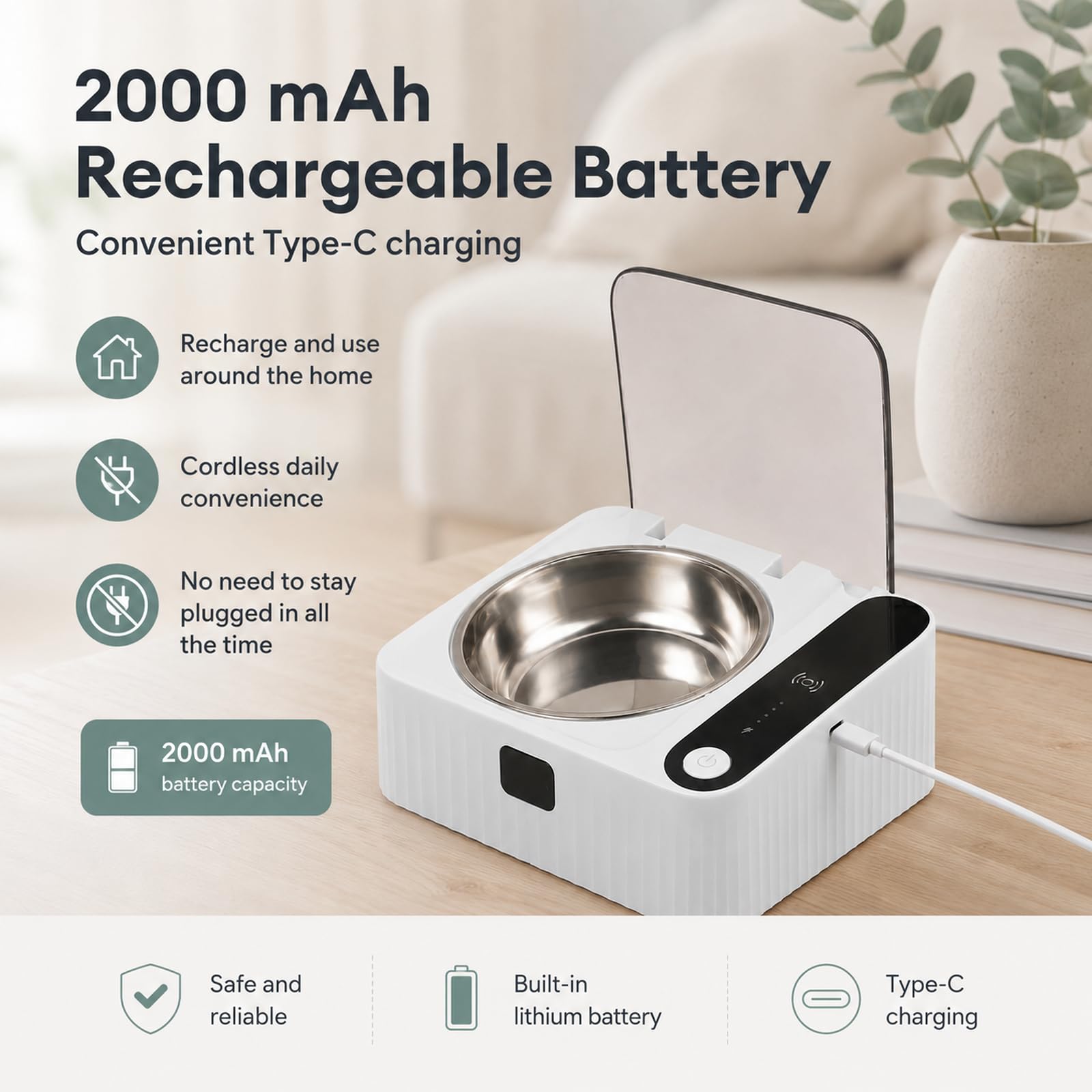 Automatischer Futternapf für Katzen, 350 ml Smart Cat Futternapf mit Infrarot-Sensor-Deckel, 2000 mAh wiederaufladbarer Futternapf für Haustiere mit abnehmbarem 304 Edelstahlnapf für Nass- und