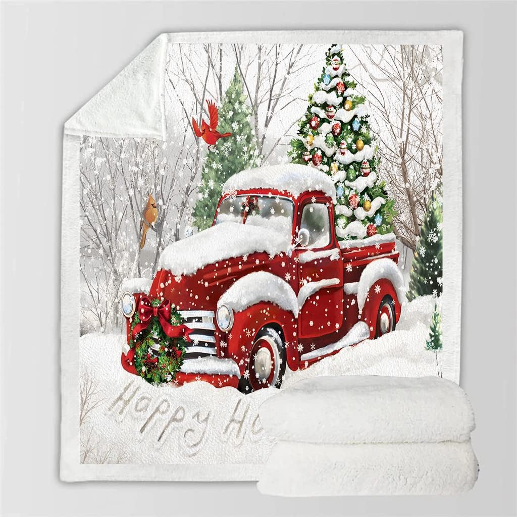 Fleece Blanket King Size Christmas Red Truck - Blanket for Bed, Sofa, Couch, Camping and Travel - Warm Lightweight Throw for Office Bedroom - Fluffy Soft Blanket King 108x90 Inches