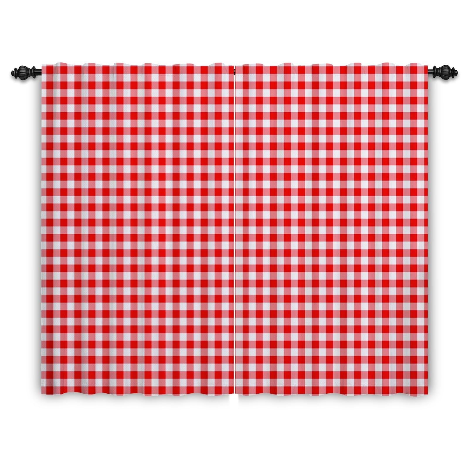 Tende a quadri Rosso e bianco Tenda per soggiorno Fattoria Tende Trattamenti per finestre Camera da letto Cameretta Interno Porta Linguetta posteriore Tenda 107x160cm 2 pannelli