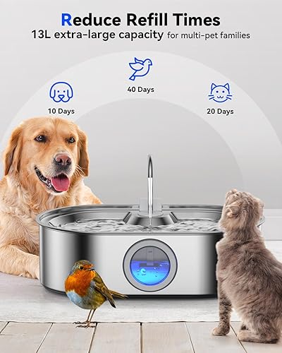 Miniatura 2 de Fuente de agua para perros de 3.4 galones para perros grandes, fuente grande de acero inoxidable de 13 litros para mascotas con área de bebida más