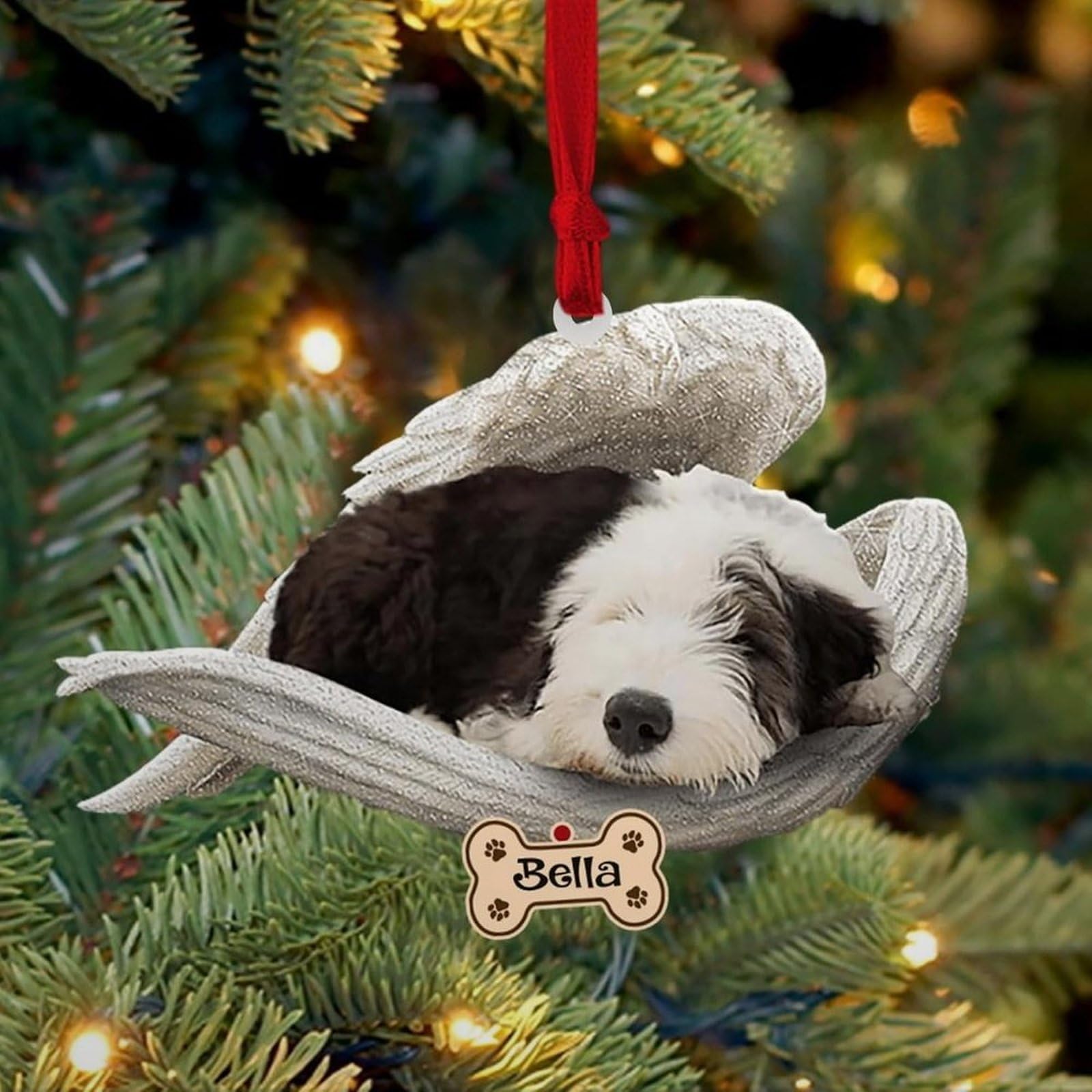 Luckluccy Old English Sheepdog 1 Personalized Ornament,Custom Dog Ornament With Angel Wing,Dog Christmas Ornaments,Dog Ornament 2025,Dog Christmas Ornament Shape Acrylic
