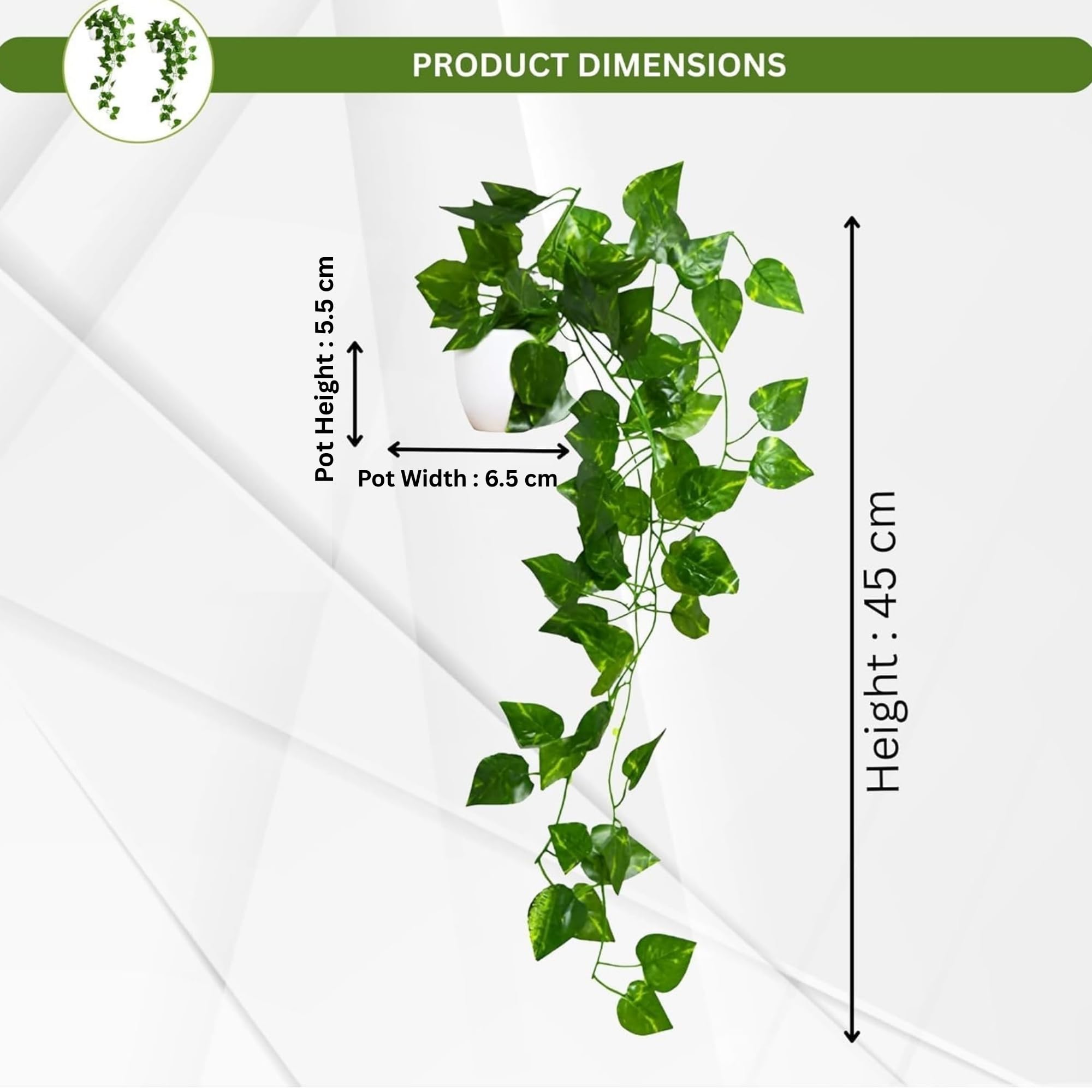 fancymart Pack of 2 Artificial Vine Plants with Small Pot (45 cm) – Natural Touch & Feel Hanging/Falling Greenery for Home & Office Décor 2