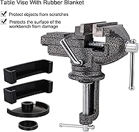 Vista 3 de Tornillo de mesa universal de 3 pulgadas, tornillo de banco portátil con abrazadera, base giratoria de 360°, herramienta fija para carpintería
