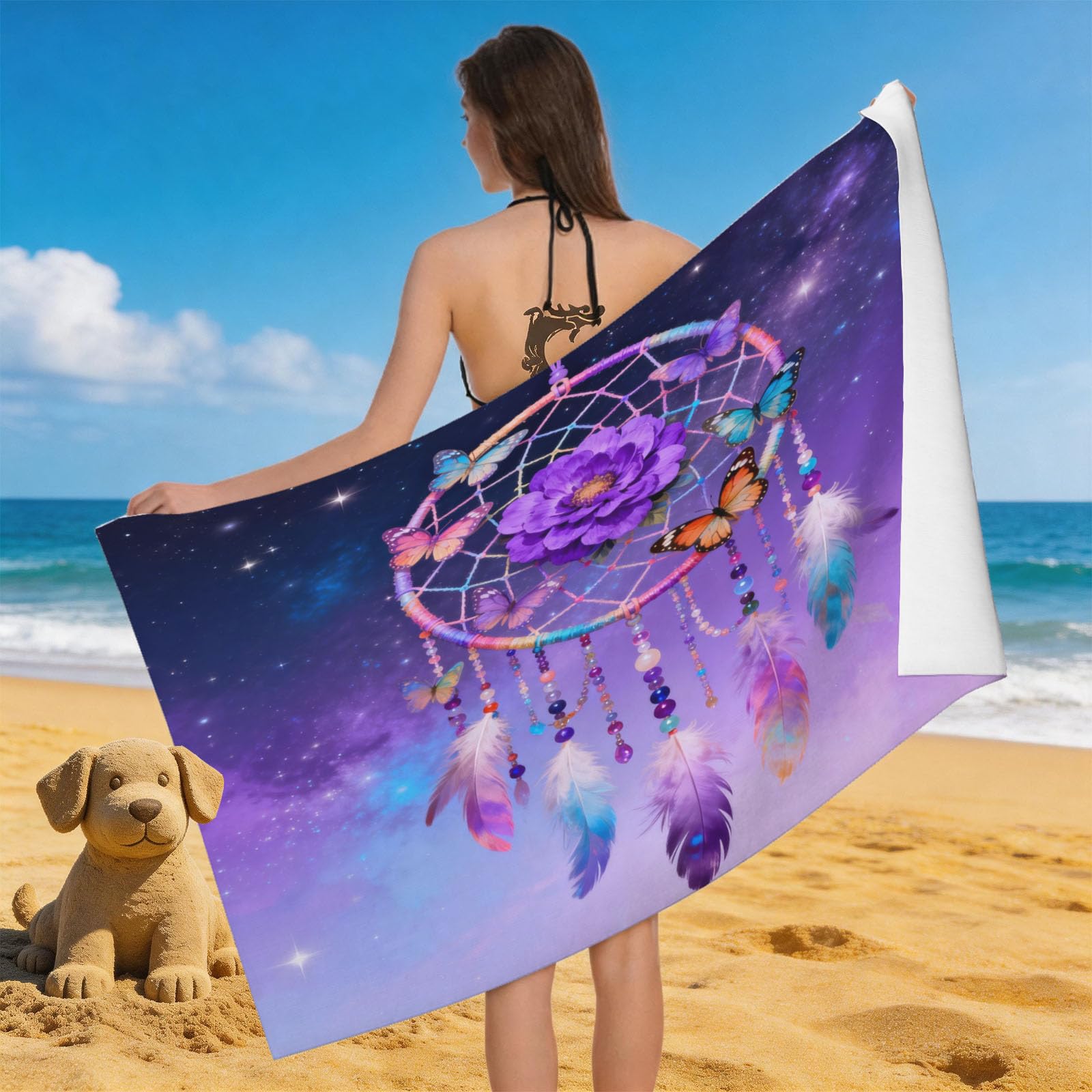 Leichong 3D Feather Beach Towel Microfiber Soft Quick Dry for Adults, Dreamy Bath Towel Lightweight Soft Absorbent for Travel Swimming Pool Sports, 75 x 150 cm
