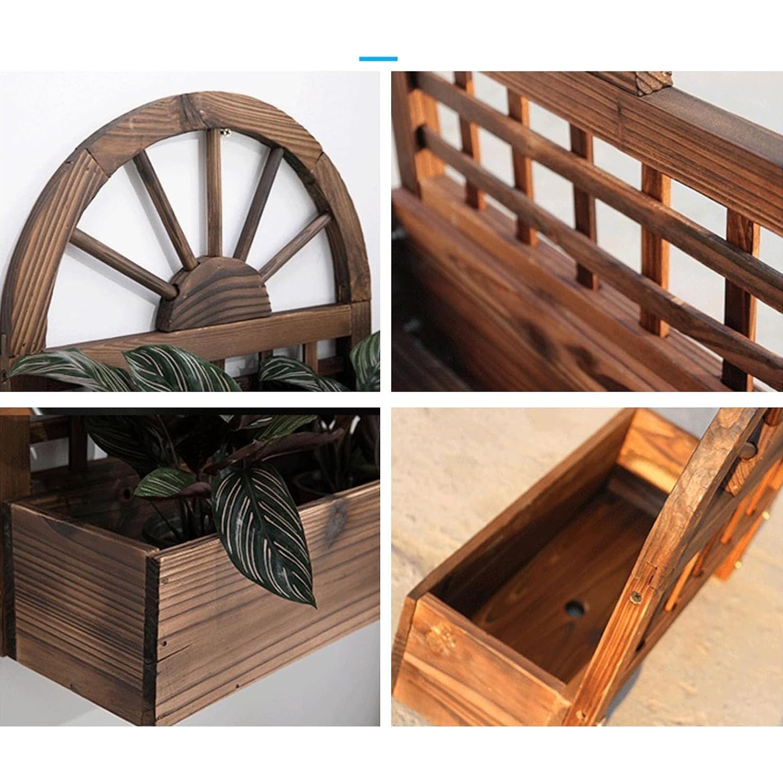 Mavoli Fioriera Da Parete In Legno Massello Carbonizzato, Portafiori Decorativo Rustico A Griglia, Vaso Per Piante Resistente Alle Intemperie Per Interni Ed Esterni, Balcone, Patio E Giardino.