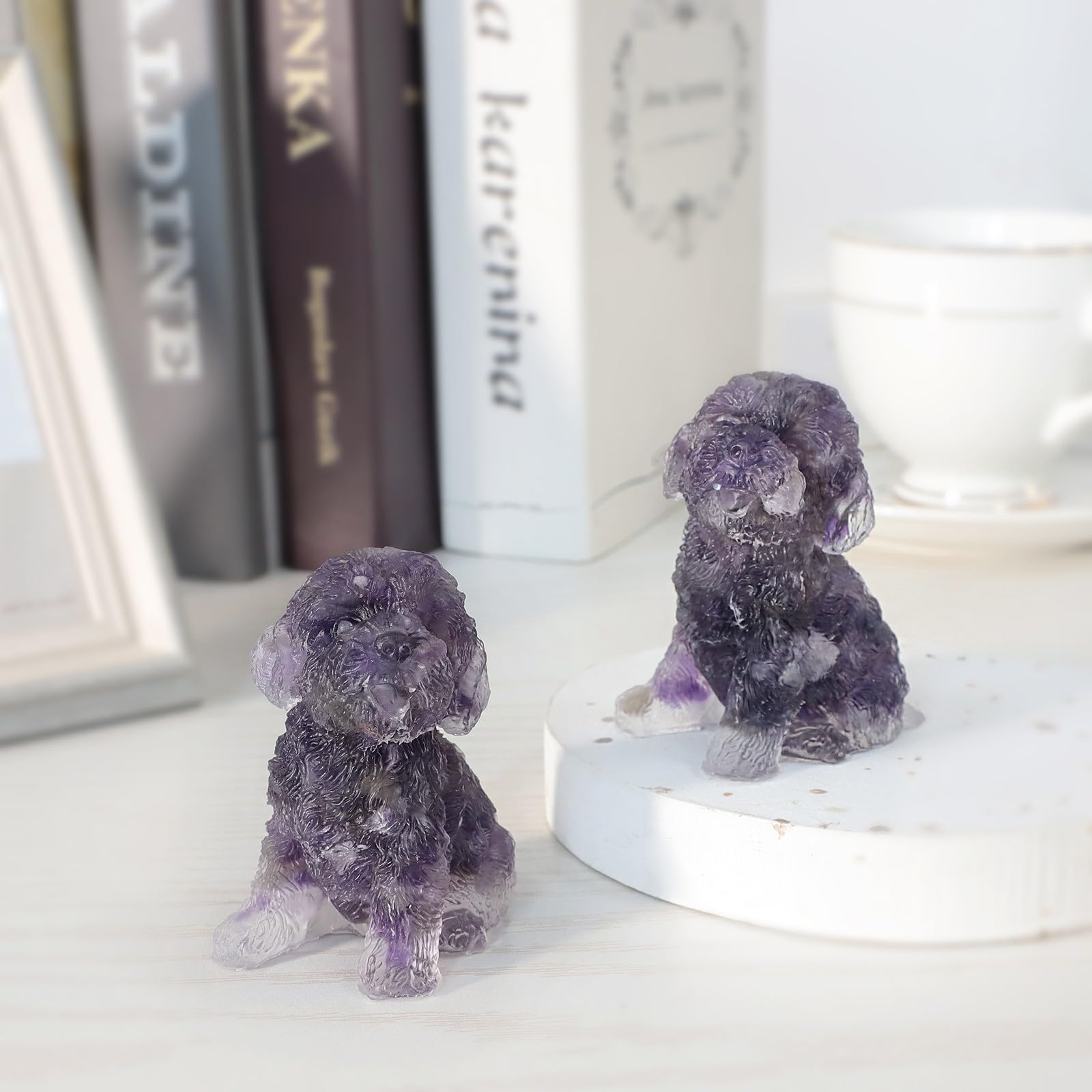 KYEYGWO Resin Poodle Crystal Figurine, Hand Carved Puppy Dog Animal Stone Statue for Home Office Tabletop Amethyst - Image 4