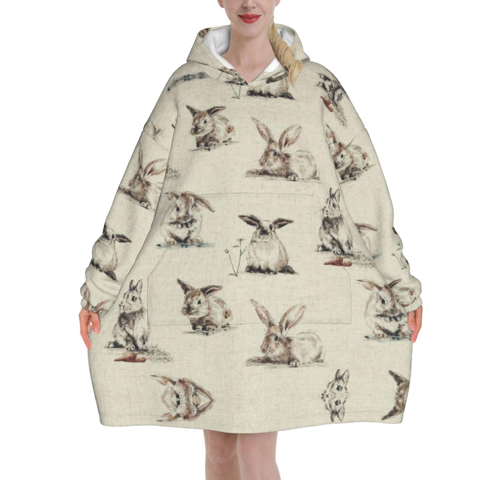 Jmorco Rabbit Background Blanket Hoodie Oversized Wearable Hooded Blanket Warm Throw Blanket Sweatshirt For Women Men Teens 280g Flannel