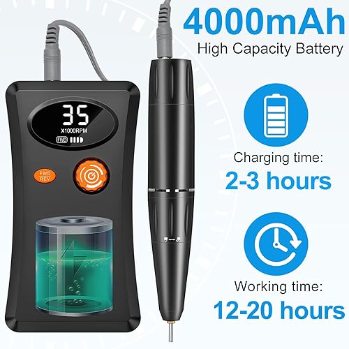 Miniatura 2 de Taladro de uñas eléctrico, máquina profesional de 35000 rpm, juego de máquina de archivos recargable portátil para uñas de gel acrílico,