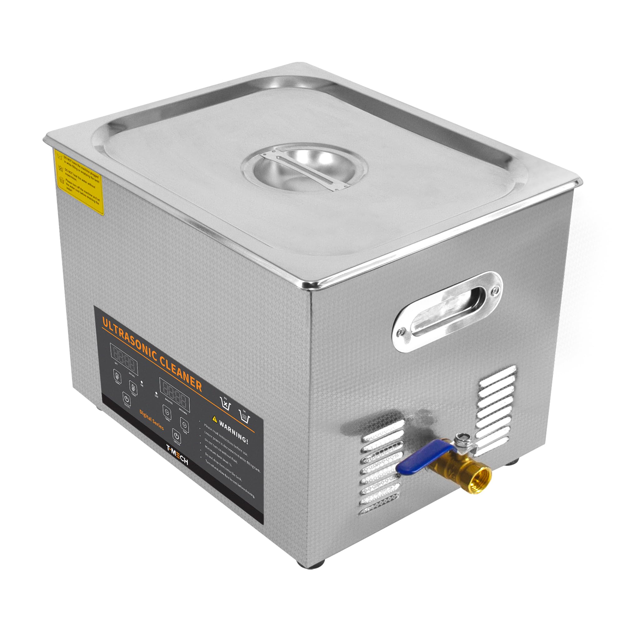 T-Mech Digital Ultrasonic Cleaner 15L Professional Commercial Stainless Steel Ultra Sonic Bath Cleaning Tank Machine 1-30 Minute Timer 0-80°C Heater 450W 240V 40Khz Jewellery Metal Part Free Wire Mesh Basket