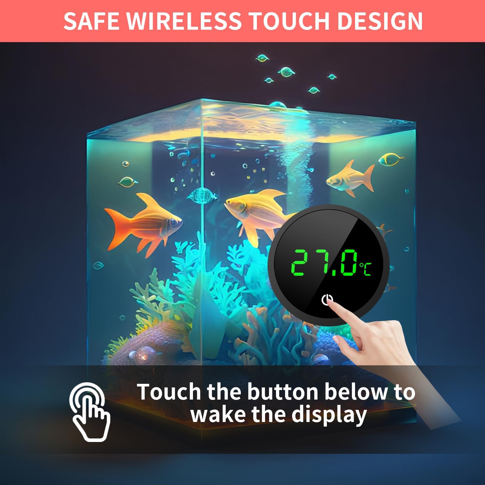 Fish Tank Thermometer Digital Aquarium Thermometer Mini Wireless Touch LED Display ±1°C Tropical Thermograph Reptile Tank Accessories for Monitoring Fish Turtle Reptile Glass Water Tank Temperature - Image 2