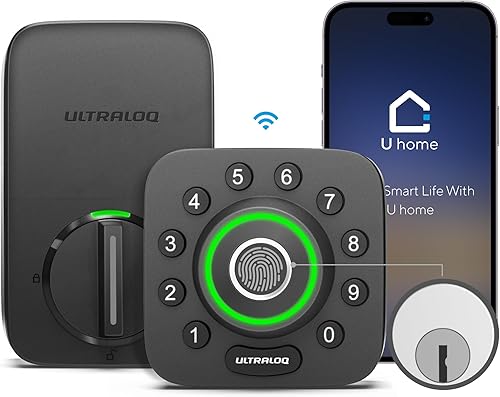 ULTRALOQ U-Bolt Pro - Cerradura inteligente WiFi con sensor de puerta, cerradura de puerta de entrada 8 en 1 sin llave con identificación de huellas