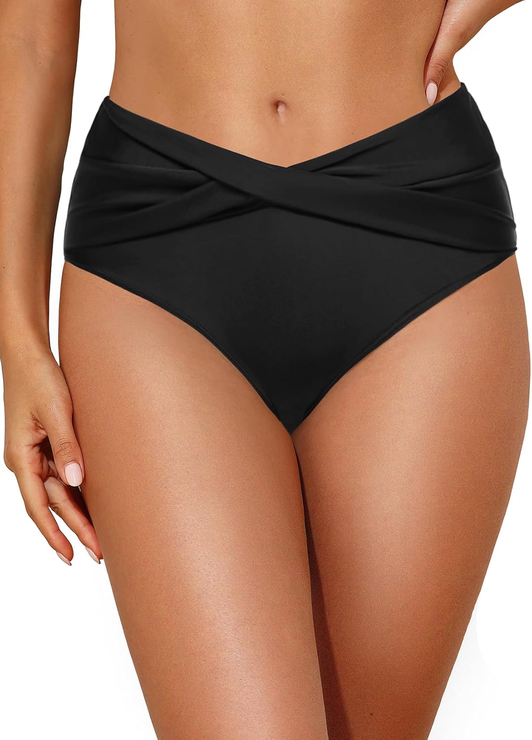 Women Full Coverage Bikini Bottom - V Cut Bathing Suit Bottoms Mid Waist Twist Front Swimsuit Bottom Swimwear 2025