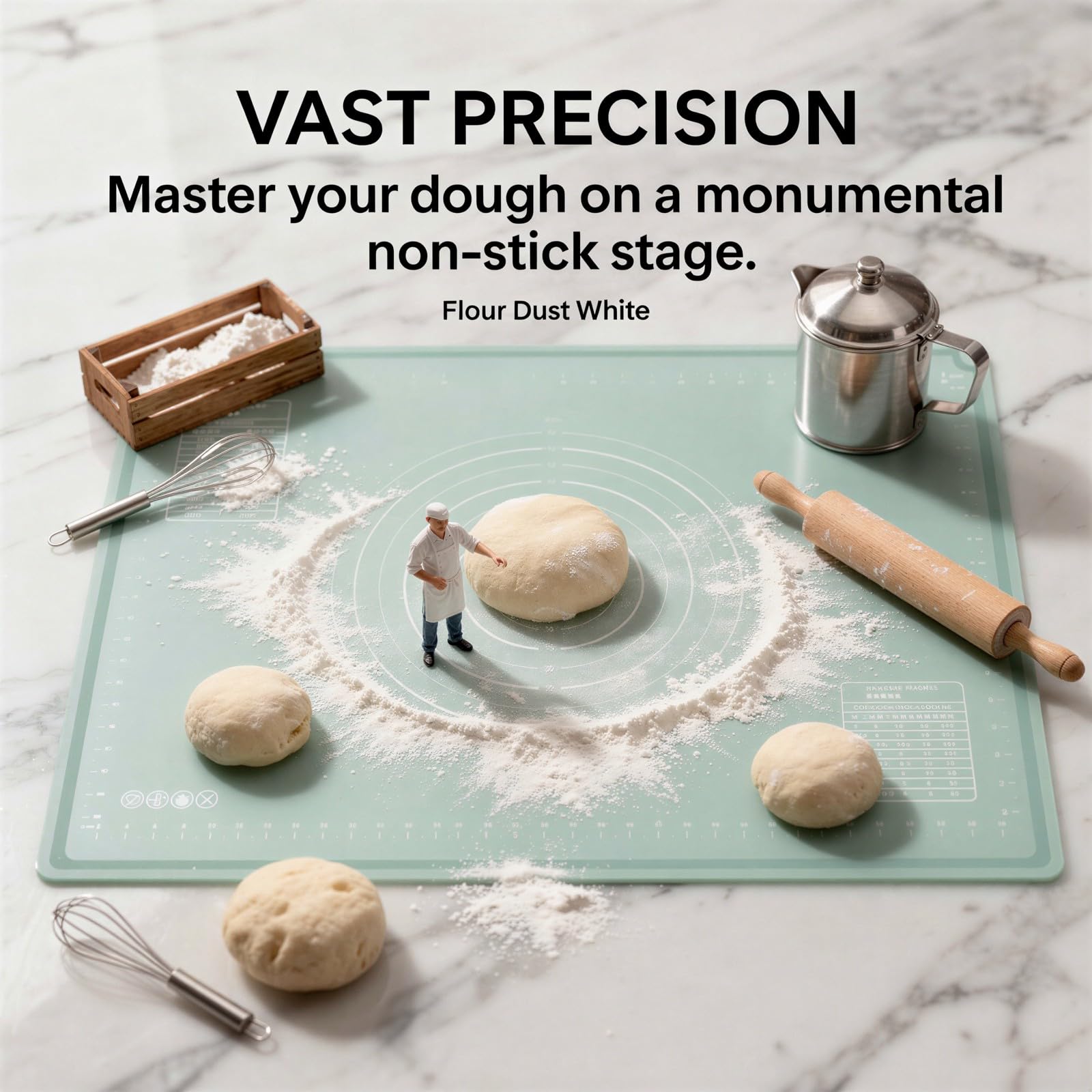 Tapis à pâtisserie en silicone antidérapant, grand tapis pour étaler la pâte, tapis de cuisson en silicone avec mesures et tableaux de conversion, pour pétrir pizza, tarte, fondant
