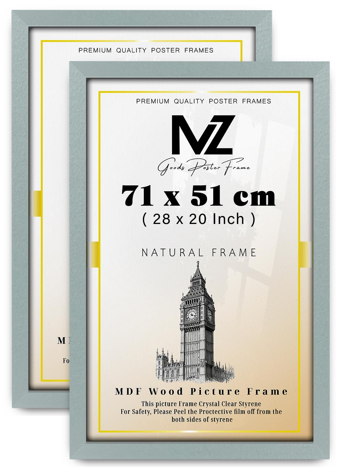 MZ GOODS pack of 2 MDF Wood Poster Frame (71 x 51 CM) 28X20 Inch for Wall Decor, Art & Home Interiors, MDF Build with Portrait & Landscape Hanging Hooks [ Silver ]