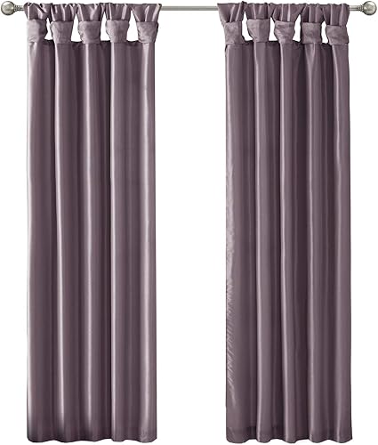 Miniatura 8 de Madison Park, Emilia - Cortina individual de seda sintética con forro de privacidad, parte superior con solapas anudables, para sala de estar,