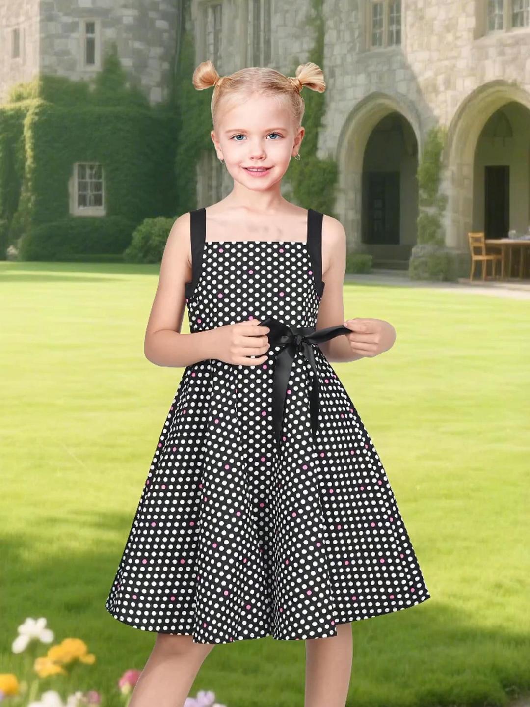 amazon black and white polka dot dress Watch Girls Sundress Square Spaghetti on Live Simply Southern Dot Dress Color-Black Outfits Premium jersey CPB:95