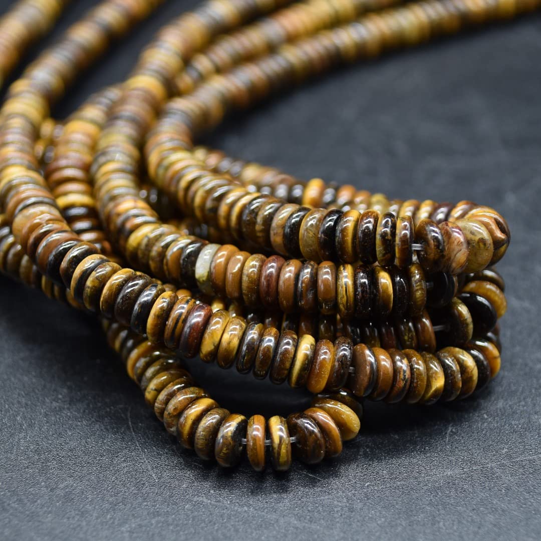 Tiger Eye Semi-Precious Gemstone Rondelle/Spacer Beads - 6mm x 2mm - 15'' Strand