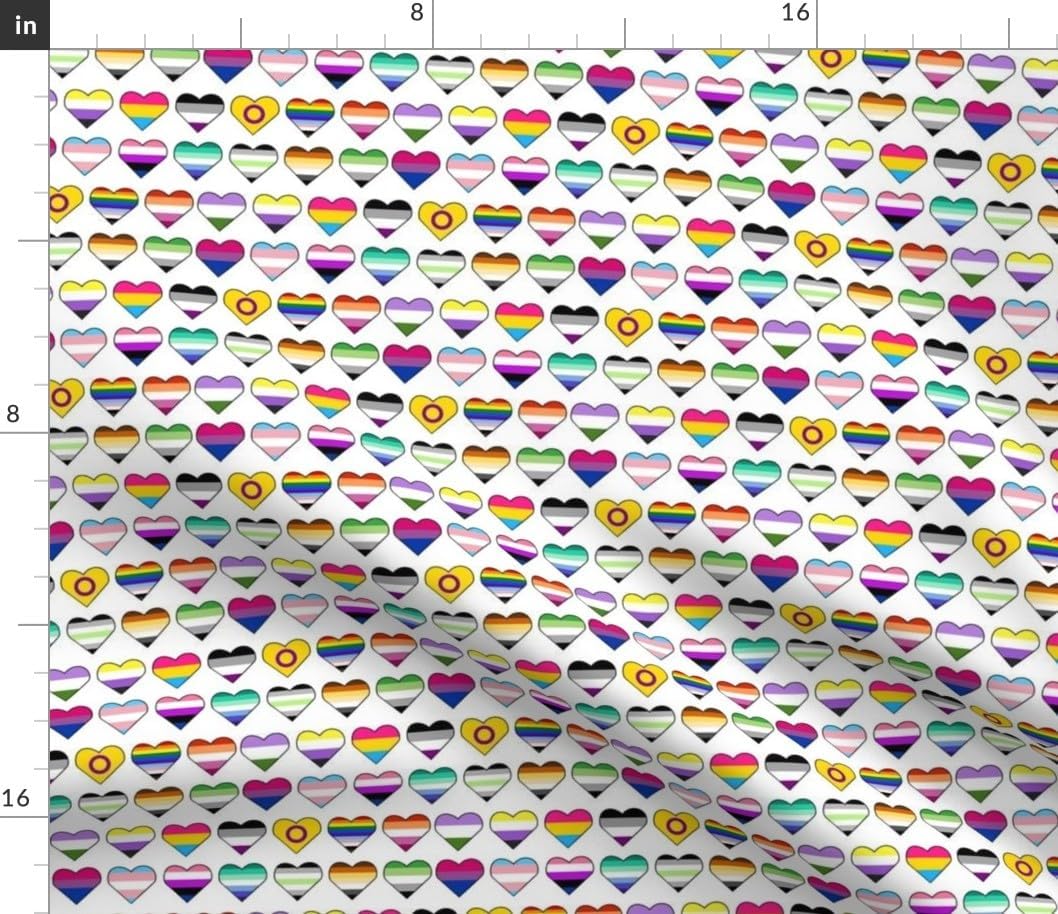 Spoonflower Fabric - Pride Hearts LGBTQ Pan Gay Trans Queer Asexual Intersex Bi Aromantic Printed on Petal Signature Cotton Fabric Fat Quarter - Sewing Quilting Apparel Crafts Decor