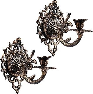 Polifish Antique Gold Wall Candle Holder Set of 2, Vintage Taper Candle Wall Sconce, Cast Iron Candlestick Holders Decor for Living Room, Fireplace and Yard Channel
