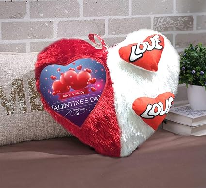 DreamVio Love Heart Shape Valentine Day Gift Fur Cushion,Plush Pillow for Gifting on Birthdays,Anniversaries Color - Red, White (Size- 17x17 inch) Shape 30