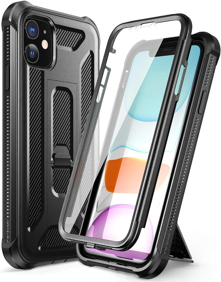 Dexnor for iPhone 11 Case, [Built in Screen Protector and Kickstand] Dual Layer Heavy Duty Military Grade Protection Shockproof Defender Full Body Protective Cover for iPhone 11 6.1 Inch Black