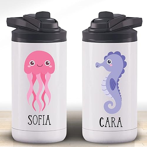 Miniatura 2 de AVITO Regalo personalizado de animales marinos, acero inoxidable, vaso de 12 onzas con tapa de cierre y pajilla, vaso para niños, taza temática del