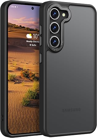 Rayboen for Samsung Galaxy S23 Case, Skin Feel Translucent Frosted Anti-Scratch Protective Phone Cover for Samsung S23 with Bumper Hard PC Back Soft Silicone Edge, Matte Black