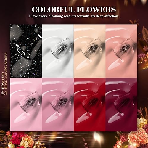 Miniatura 2 de ROSALIND Juego de 8 esmaltes de uñas de gel rosa nude, blanco y rojo, colores blanco y negro, con purpurina, colección de gel de larga duración,