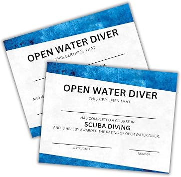 Open Water Scuba Diver Certification Certificate | 30pk 8.5x11 Padi Dive Quick Freedive Ocean Swimming Lessons License Gift Voucher Snorkeling Classes Instructor