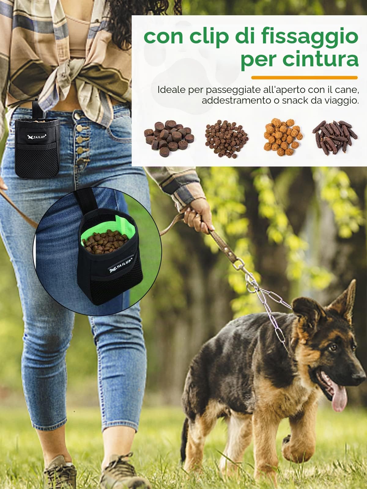 Realure Borsa Addestramento Cane, Porta Snack Cane con Clip di Fissaggio, Sacchetto Addestramento Cane, Porta Crocchette per Cani Addestramento, Porta Premi per Cani, Adatto all'Uso Esterno (Nero)