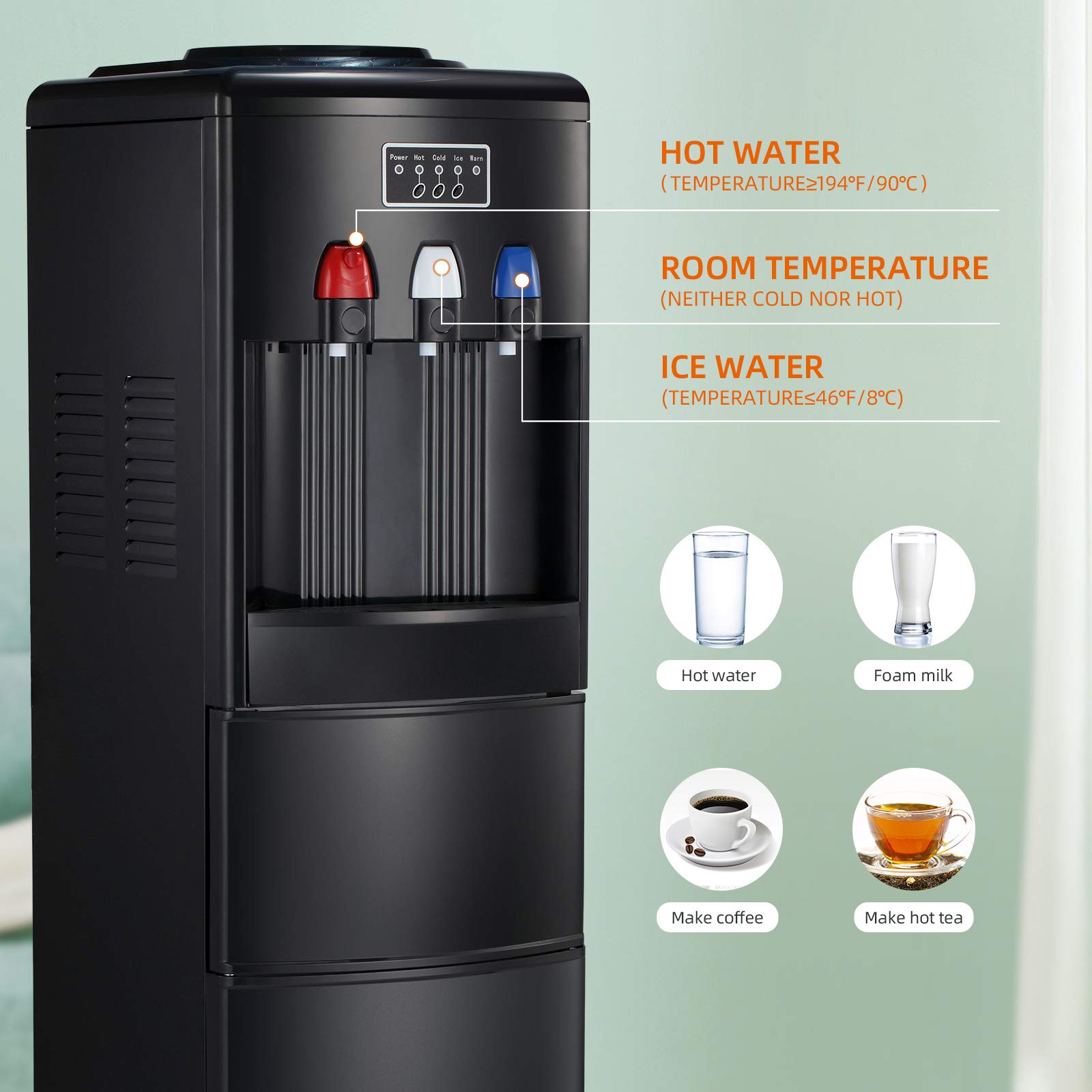 Kismile 2in1 Water Cooler Dispenser with Builtin Ice Maker, Top