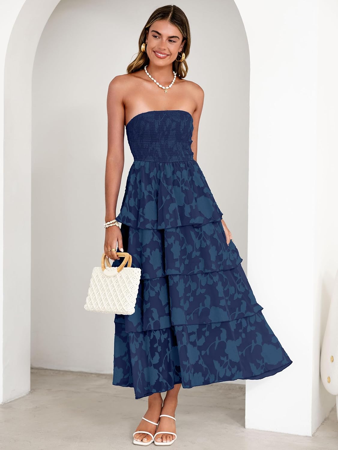 Simplee Womens Summer Strapless Maxi Dress 2026 Boho Floral Off Shoulder Wedding Guest Dresses Tiered Beach Long Sundress