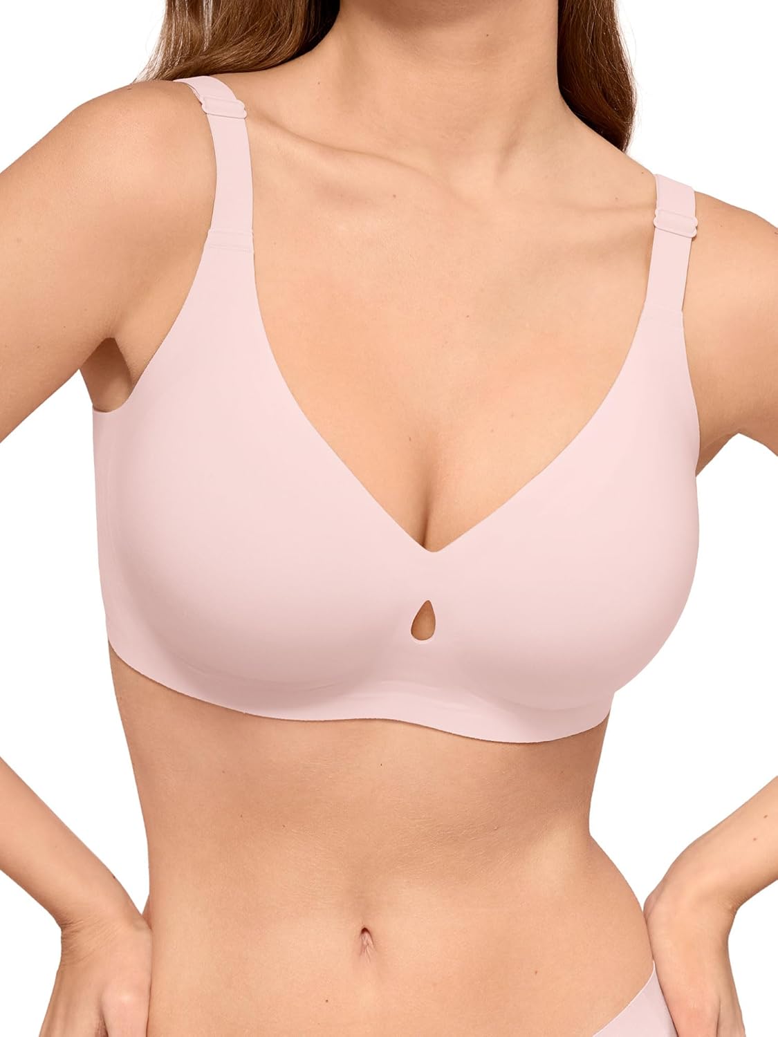 LUCKMEEY Bras for Women No Underwire Push Up Wireless Bra Seamless Bras Full Coverage Supportive Everyday Bras with Lift Peach Pink