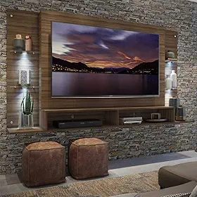 Painel Tv 60" com 4 Leds e Prateleiras de Vidro Vegas Multimóveis Madeirado