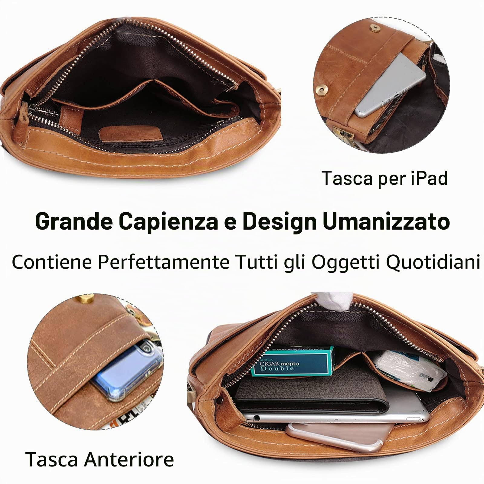 FANDARE Retrò Borse Tracolla Uomo Borsello Borsa a Tracolla Pelle Espandibile Borsa a Spalla Impermeabile Crossbody Bag per scuola Università Business Viaggio Lavoro Borsa a Spalla per cellulare