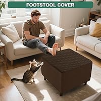 Vista 2 de Funda Otomana Acolchada Impermeable Fundas de Sofá para Reposapiés Funda de Taburete Fundas Protectoras para Taburete con Encaje Antideslizante Café