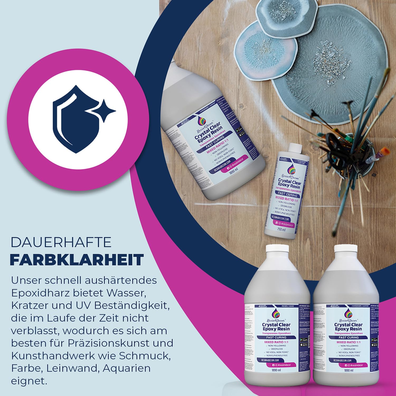 Schnell härtend Epoxidharz set (4h Entformzeit) RESIN4DECOR 1:1 Kristallklares Harz & Härter für Kunsthandwerk Schmuckherstellung Vergilbungsfrei Ungiftig Hochglanz Geruchlos Hitzebeständig - 3780ml