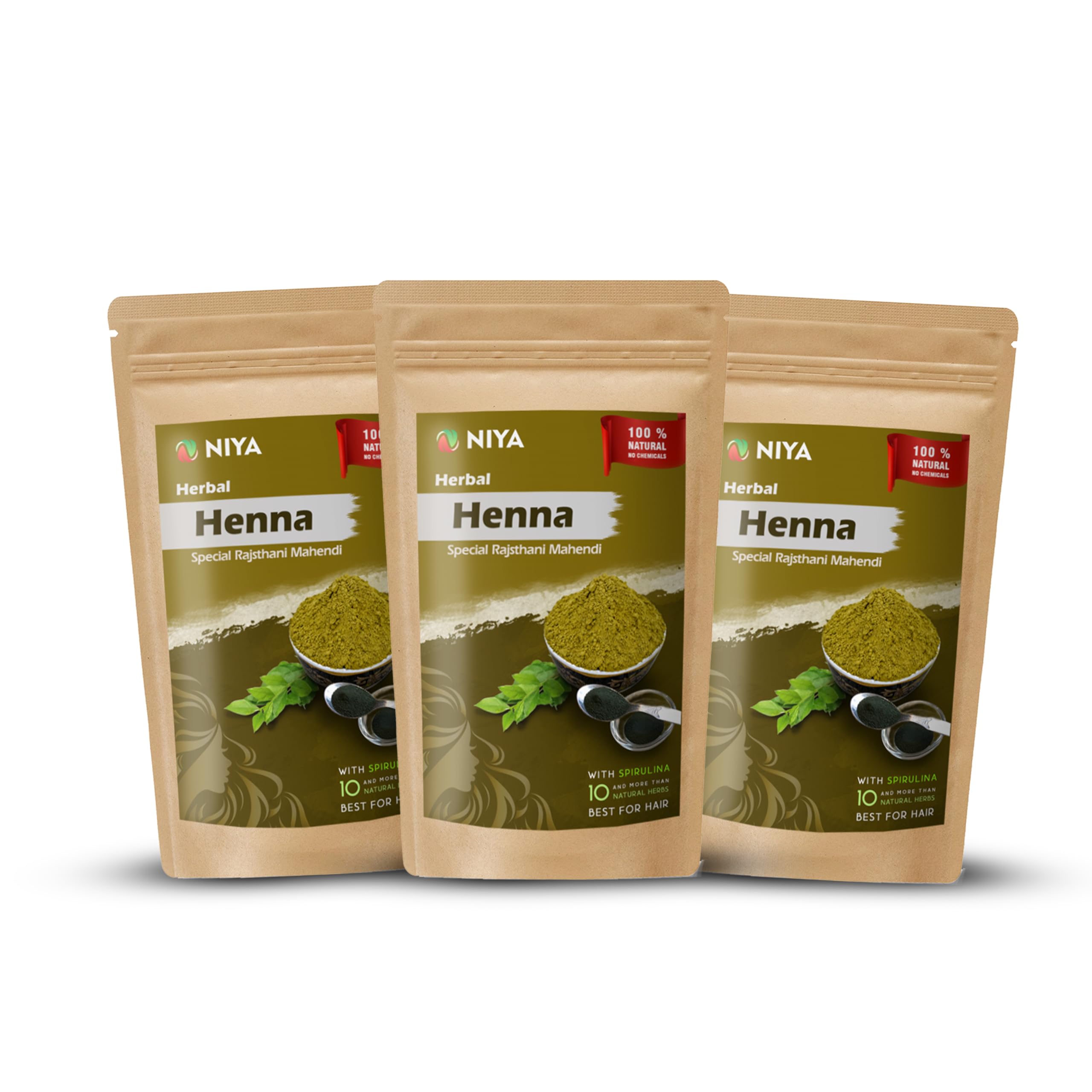 Niya Natural's Herbal Rajasthani Henna Powder (Mahendi) with Banana, Spirulina and 9 more herbs, 90 g each | Pack of 3-image-13