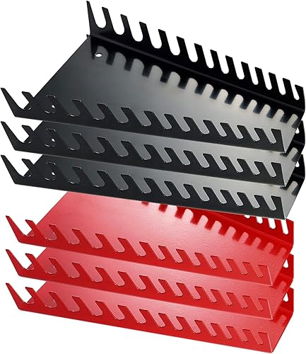 Paquete de 6 soportes de metal para llaves, 78 ranuras, montaje en pared o almacenamiento de cajones, rojo y negro