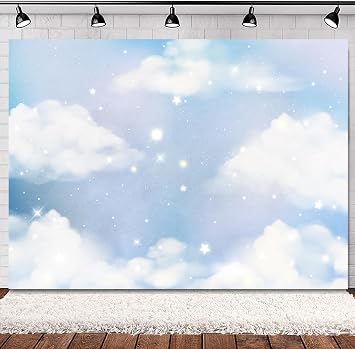 SVBright Blue Sky Backdrop 7Wx5H White Cloud Banner Cartoon Pastel Birthday Twinkle Twinkle Little Star Shining Boys Kids Baby Shower Newborn Decorations Photography Background Photo Booth Studio